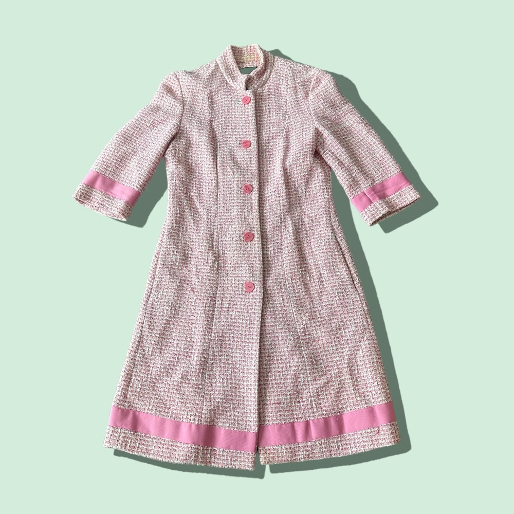 Women’s MODA International Pink Tweed Vintage Style Button Front Pea Coat Sz 10